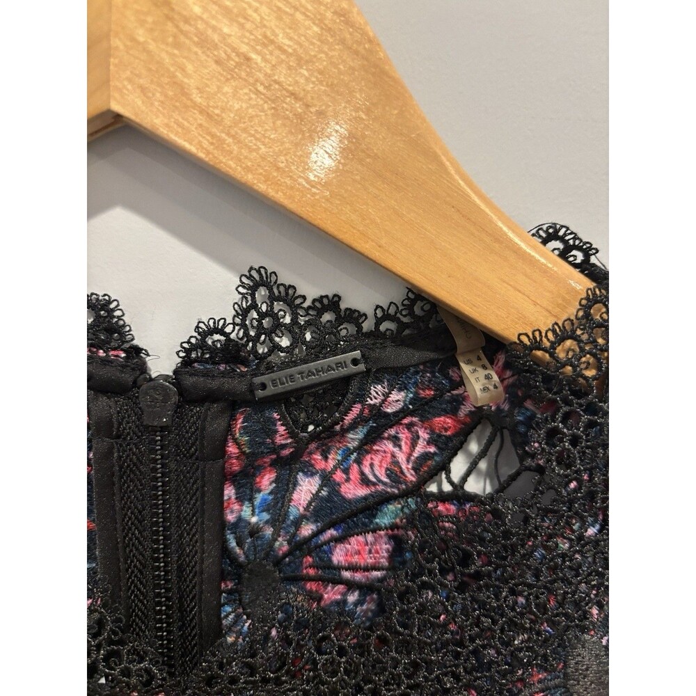 ELIE TAHARI $498 Floral Embroidered Lined Sheath Dress Size 4 Pink/black EUC - Picture 7 of 9